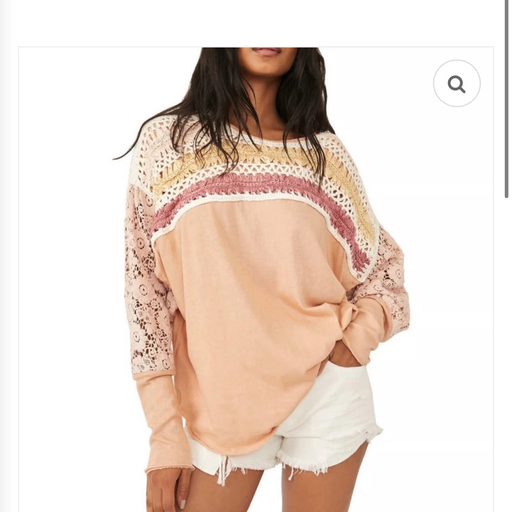 Free People Lace Crochet Women's Boho Top in Pink